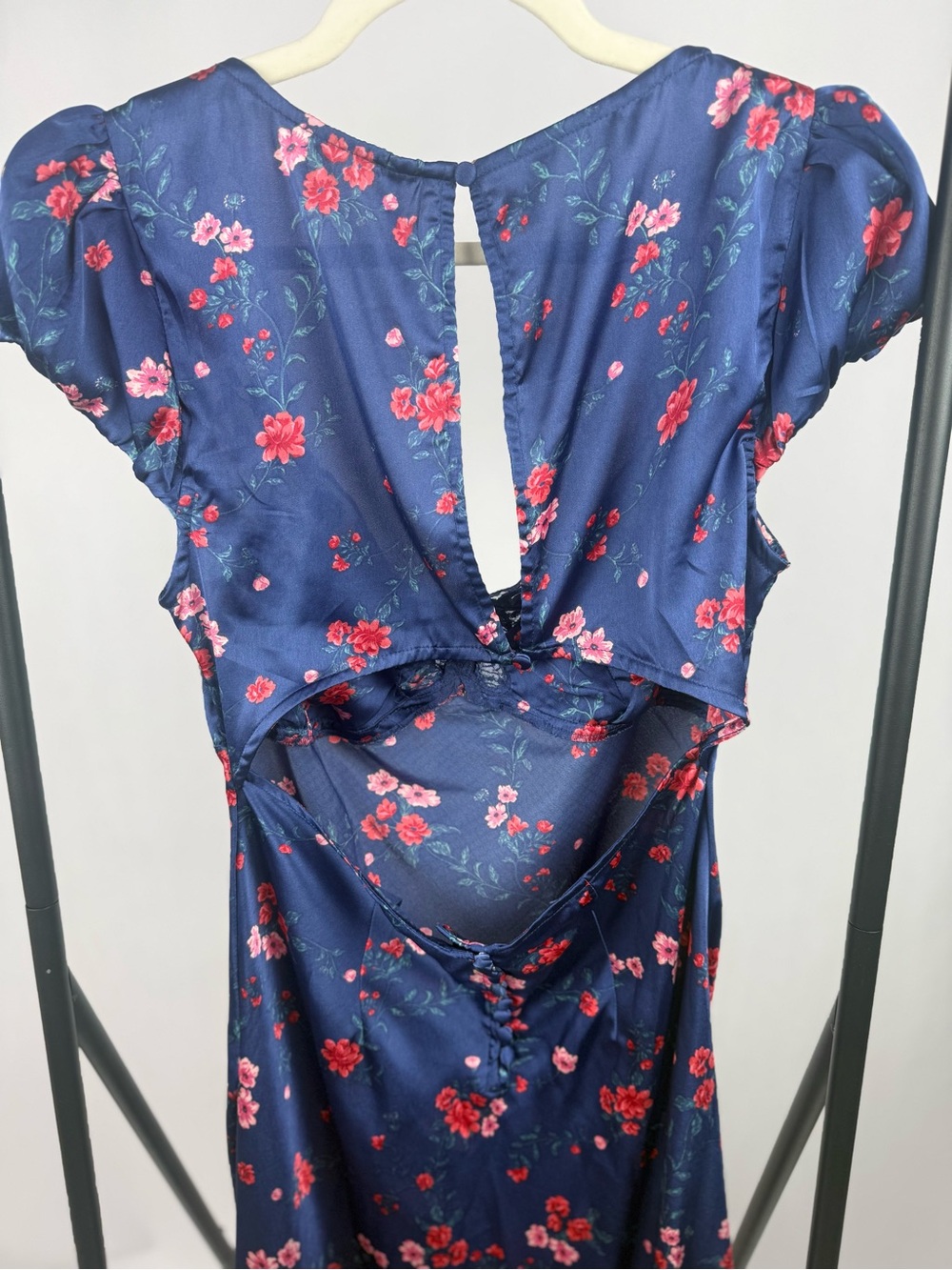 Free People Butterfly Babe Maxi Dress Blue Floral Lace Open Back L - Picture 8 of 9